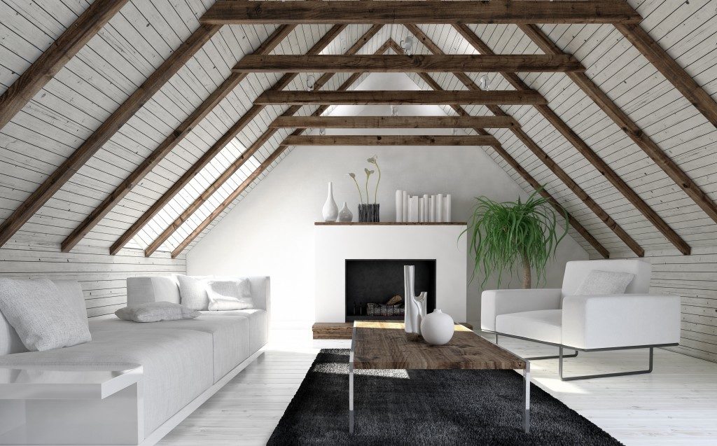 Minimalist interior design with wood ceiling