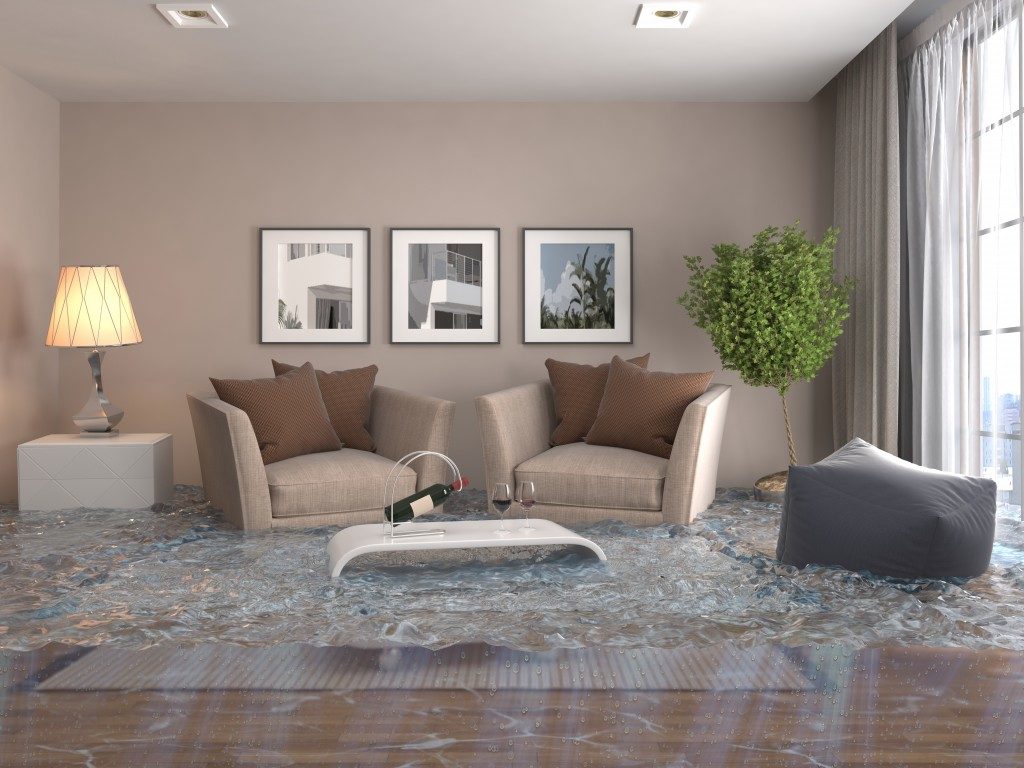 flooding in living room concept