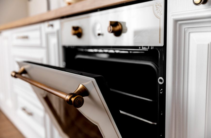 Close-up oven with golden details
